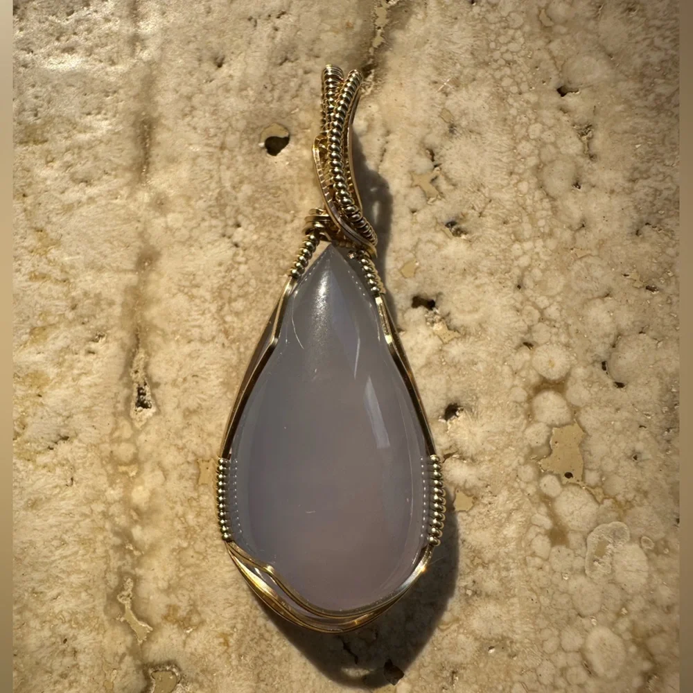 14k Gold Filled Namibian Chalcedony Gemstone Necklace Pendant